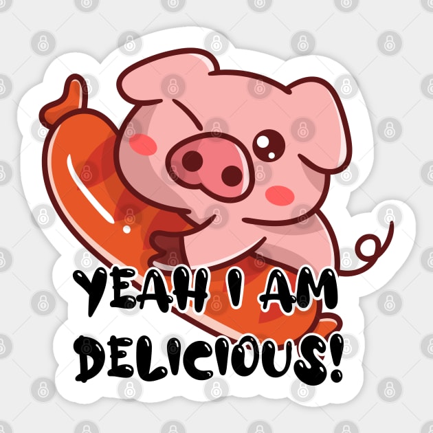 Delicious Cute Pig and Sausage Sticker by Blazedfalcon